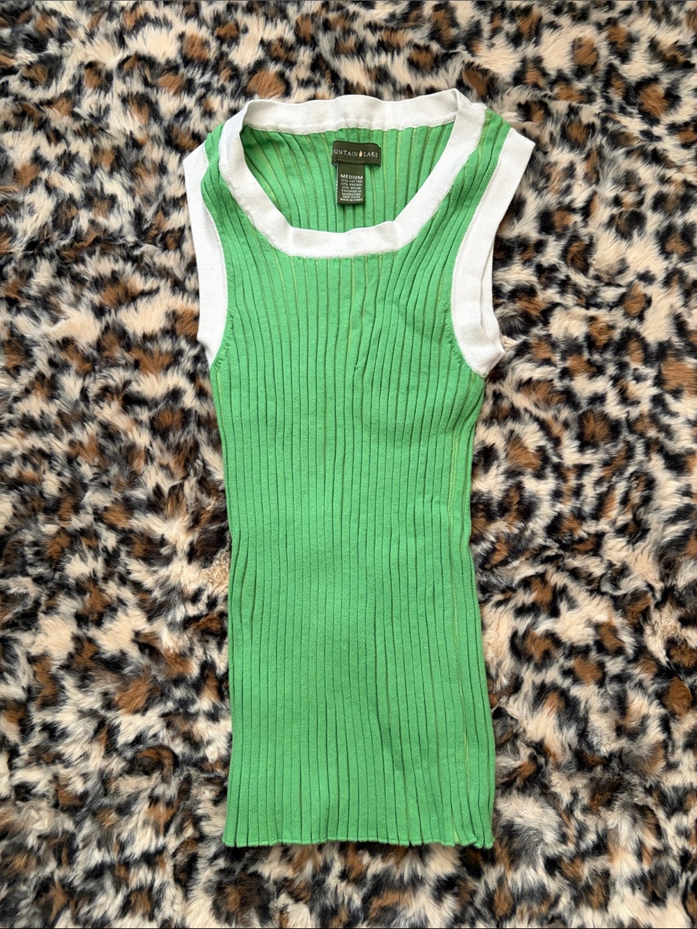 Green Ribbed Sleeveless Top with White Trim